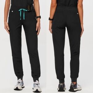 Figs Black Joggers with Teal Drawstring